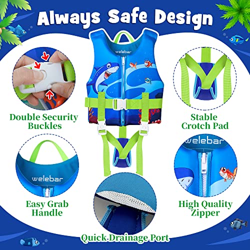 Welebar Kids Swim Vest, Toddler Floaties with Adjustable Safety Strap Swimming Aids Child Float Swimsuit for Boys and Girls Age 2-10 Years Old/22-88lbs