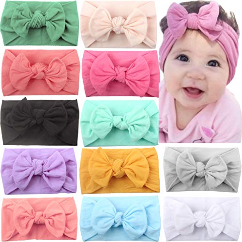 CELLOT 12 Colors Super Stretchy Soft Knot Baby Girl Headbands with Hair Bows