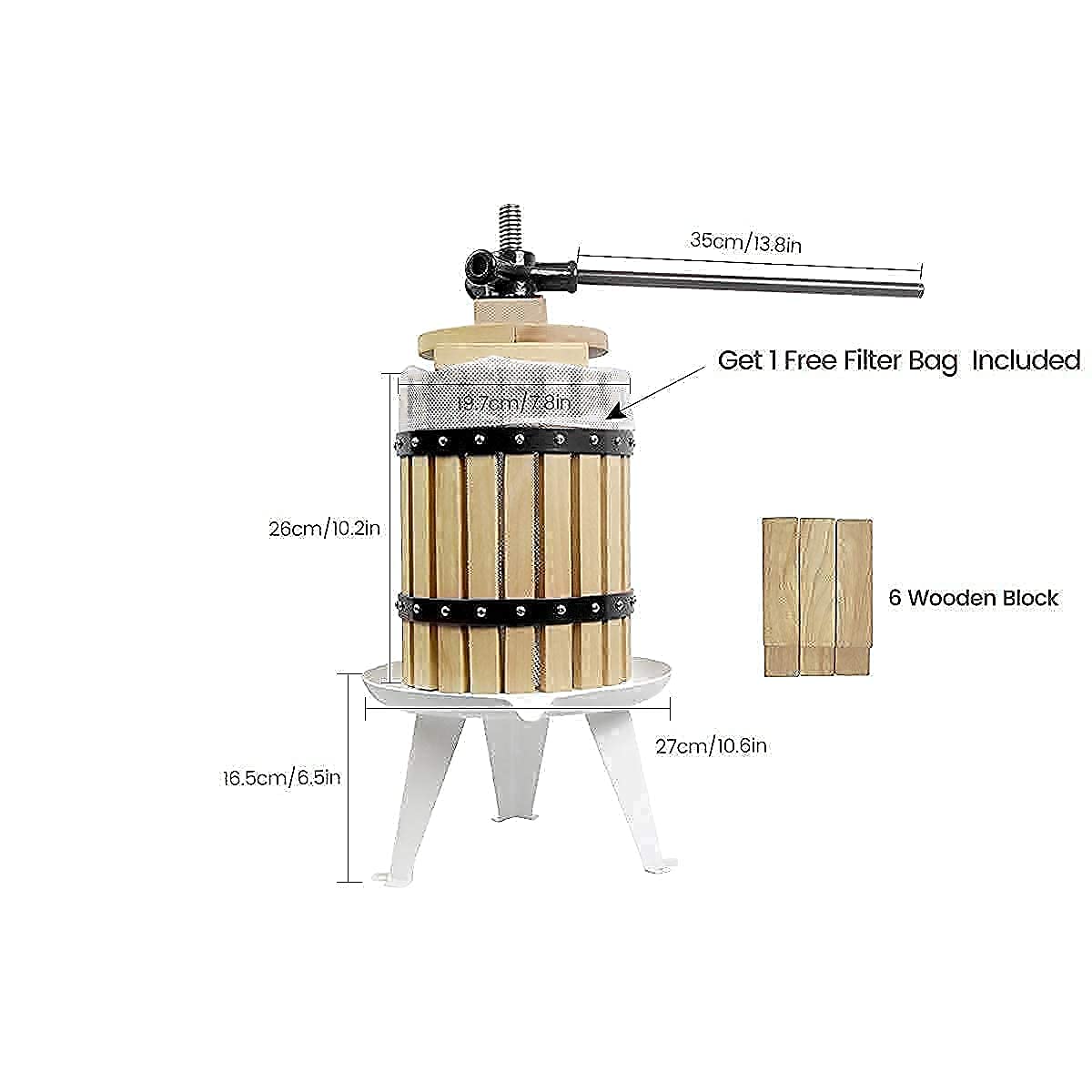 Pressoir à Fruits Manuel 12L - Pour Pommes, Raisins, Légumes | Rendement Jus élevé