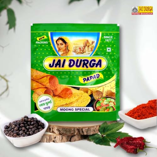 Image of Jai Durga Moong Special Papad, Traditional Indian Snack with Black Pepper|500gram | premium 9 inch handmade | crispy & authentic | no preservative