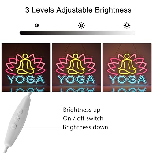 Image of Yoga Neon Sign, Neon Lights Hanging Wall Art Decoration for Home Business Yoga Studio Fitness Club Zen Meditation Room, USB Powered Ultra Bright Dimmable, 15.75 * 12.6 inches
