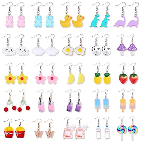 Yiphates 25 Pairs Weird Earrings Cute Earrings Funny Weird Earrings Water Bottle Goldfish Resin Dangle Drop Earrings