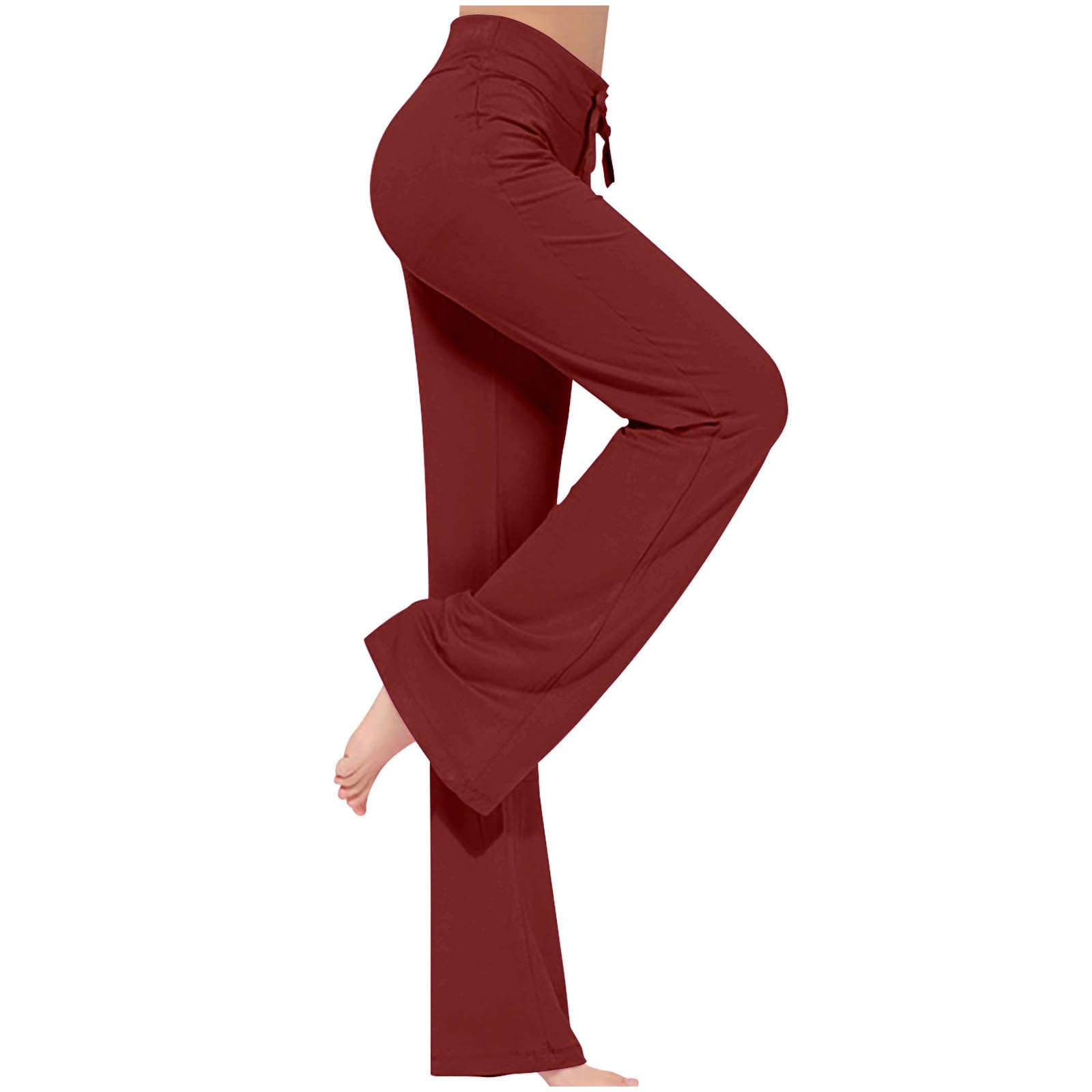 Znwerma Women's #O-Wine Gym Leggings Yoga Pants For High Waisted Drawstring Bootcut Flared Leggings Plain Stretch Bootleg Workout Flares Trousers Running Sport Gym Wear Legging Wine