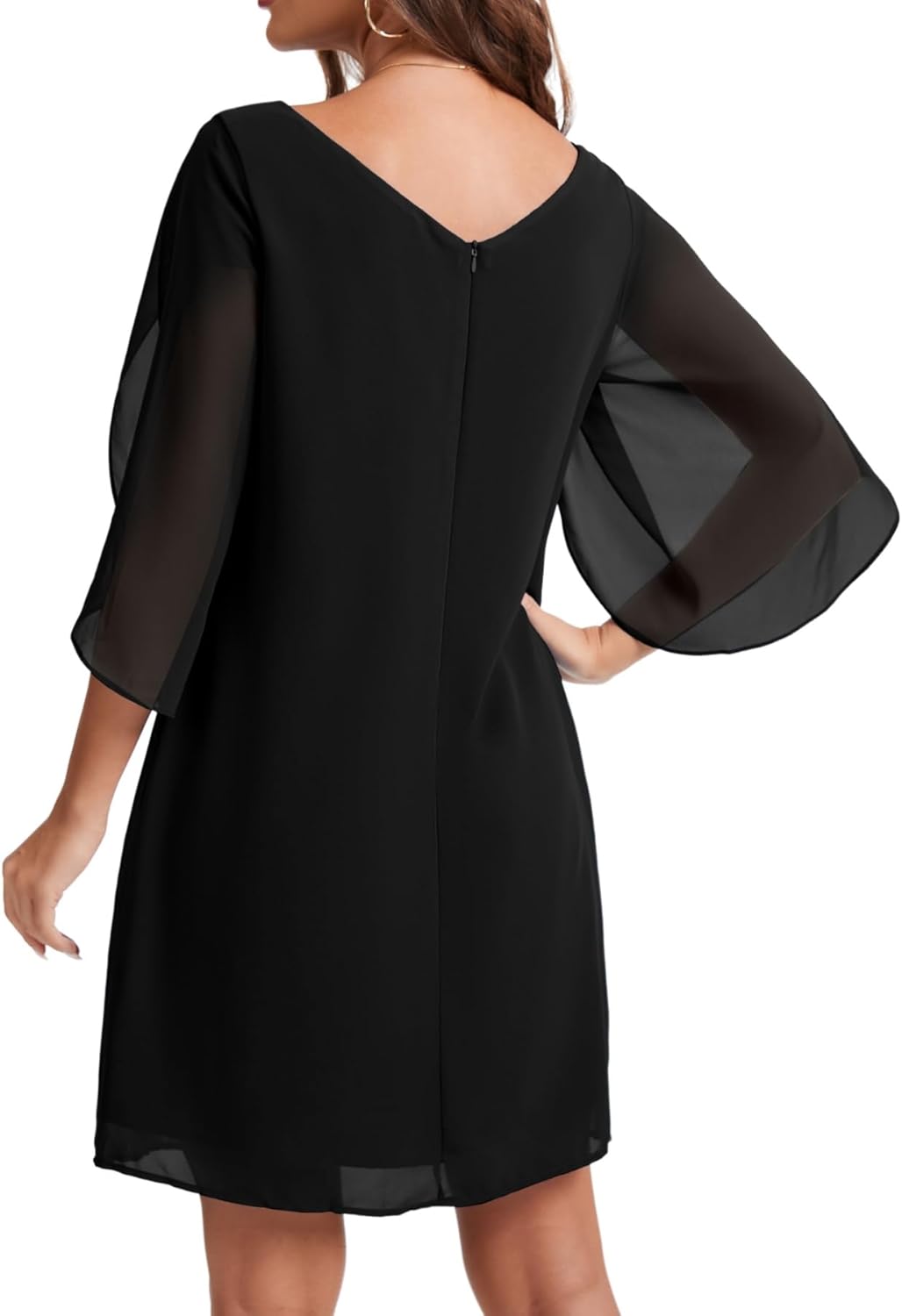 Zebaexf Womens Chiffon Dresses Flutter Sleeve Formal Trendy Party Wedding Dress - Image 4