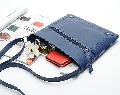 Ecokaki(Tm) Women's Pu Leather Fashion Handbag Shoulder Bag Functional Multi Pocket Crossbody Bag, Blue #TOP3
