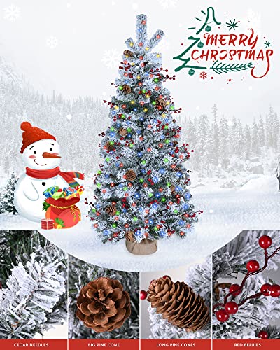 Ddhs Christmas Tree 4Ft Pre-Lit Snow Flocked Artificial Christmas Trees, Including Spruce, Pine Cones Red Berries, Perfect For Holiday, Home Decor, Easy To Assemble Christmas Tree With 100 Lights #TOP2