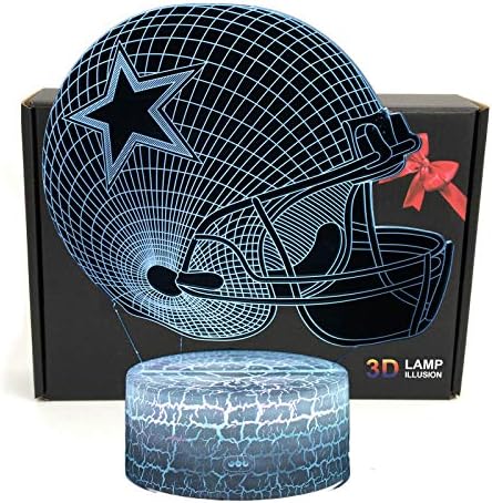 Deal Best Football Helmet 3D Optical Illusion 7 Colors LED Bedding Night Light Table Lamp Gifts for Men, Women, Teens, Boys, Kids