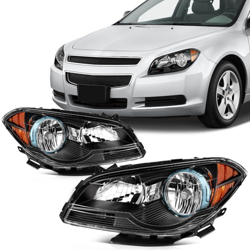 SCITOO Headlight Assembly Fits For Chevy For Malibu 2008-2012 headlamp in Black Housing Amber Reflector Clear Lens