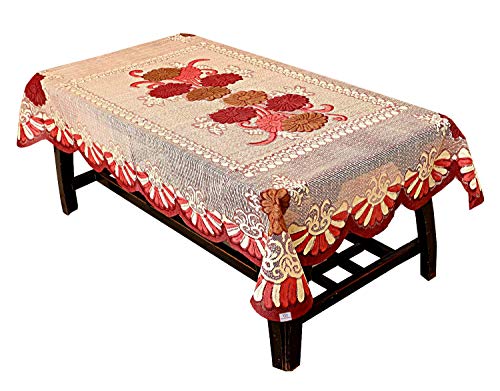 Image of Heart Home Flower Design Cotton 4 Seater Center Table Cover 40 inchx60 inch(Cream)-HHEART15505, Standard