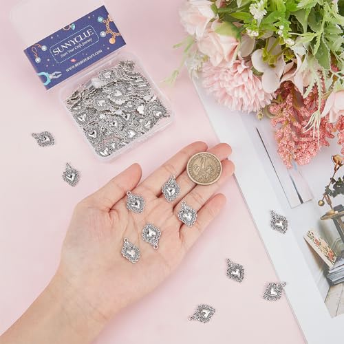 SUNNYCLUE 1 BOX 80PCS Sacred Heart Charms Milagros Heart Charms Mexican Cute Alloy Metal Antique Silver Love Charm Bulk for Jewellery Making Charms Christmas Easter Valentine's Day Gift Craft Supplies - Image 3