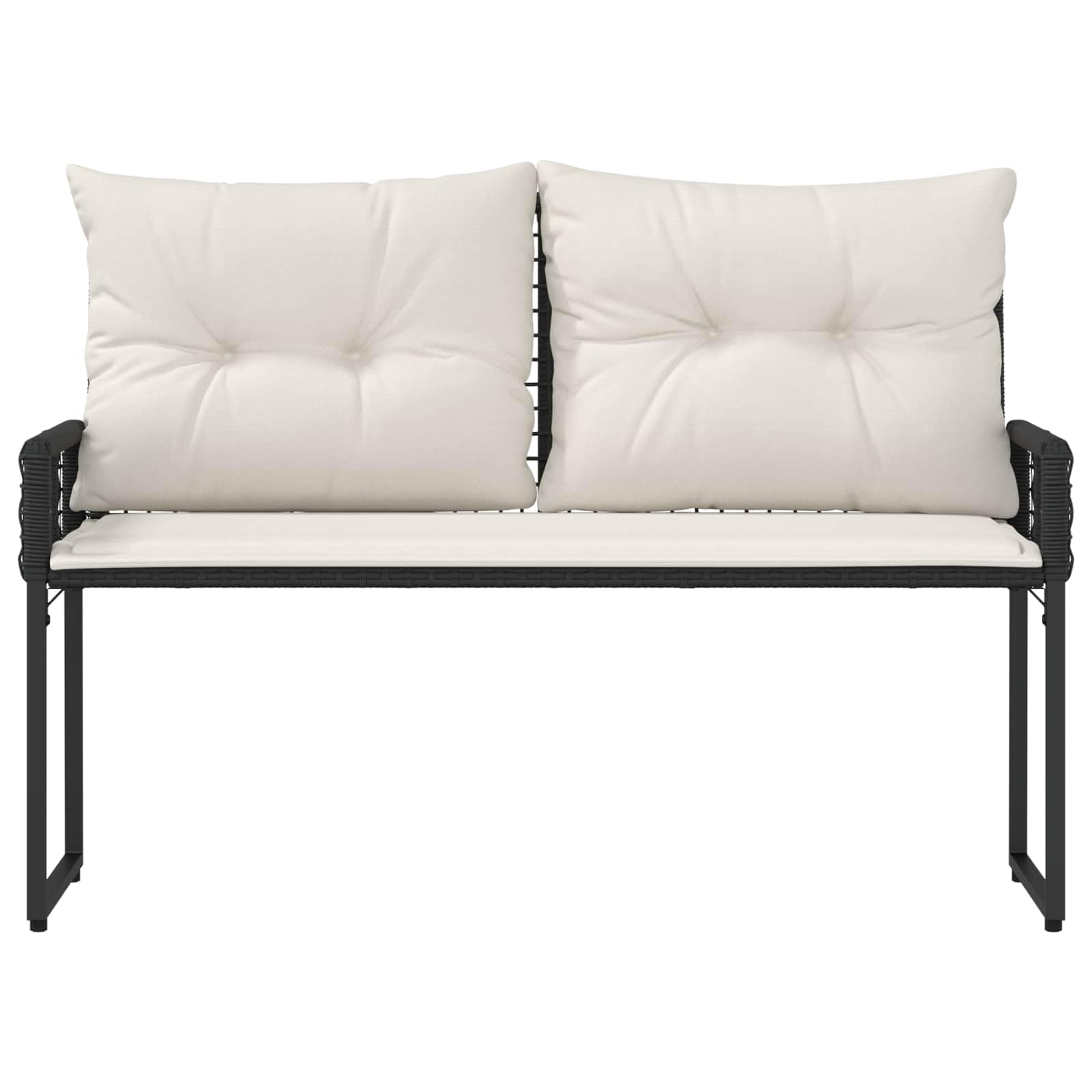 Ławka ogrodowa z poduszką, czarna i kremowo-biała, 118 x 55 x 82 cm – rattanowa ławka do siedzenia na taras i do ogrodu