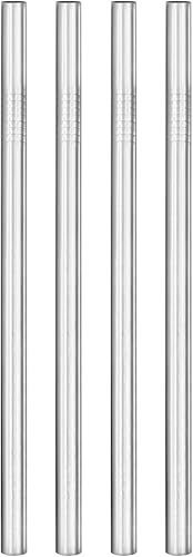 uxcell 4 popotes de metal reutilizables, de acero inoxidable de 9.5 pulgadas para batido, té de burbujas, bebida fría (0.5 pulgadas de ancho, recto,