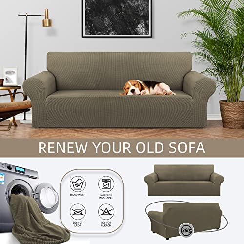 KEKUOU Stretch Sofa Cover Slipcover ,Couch Covers for 3 Cushion Couch Sofa pet Friendly (78"-94") Furniture Protector Sofa with Elastic Bottom for Kids,Dog, Jacquard Small Checked(Large,Khaki)