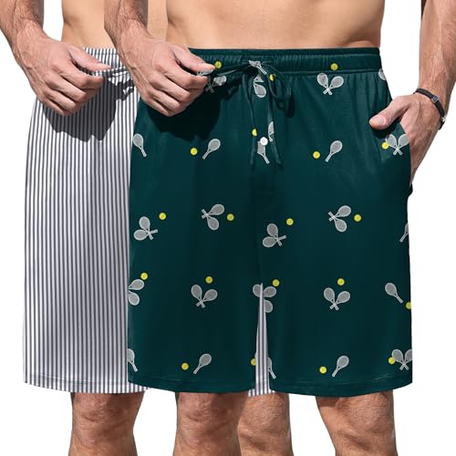 Image of Ekouaer Men's Pajama Shorts Soft Sleepwear Bottoms Elastic Waistband Loungewear Breathable Men Shorts with Pockets