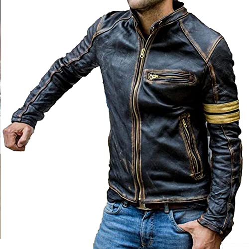 Men's Antique Cafe Racer Motorcycle Retro Vintage Quilted Distressed Leather Biker Black Jacket2