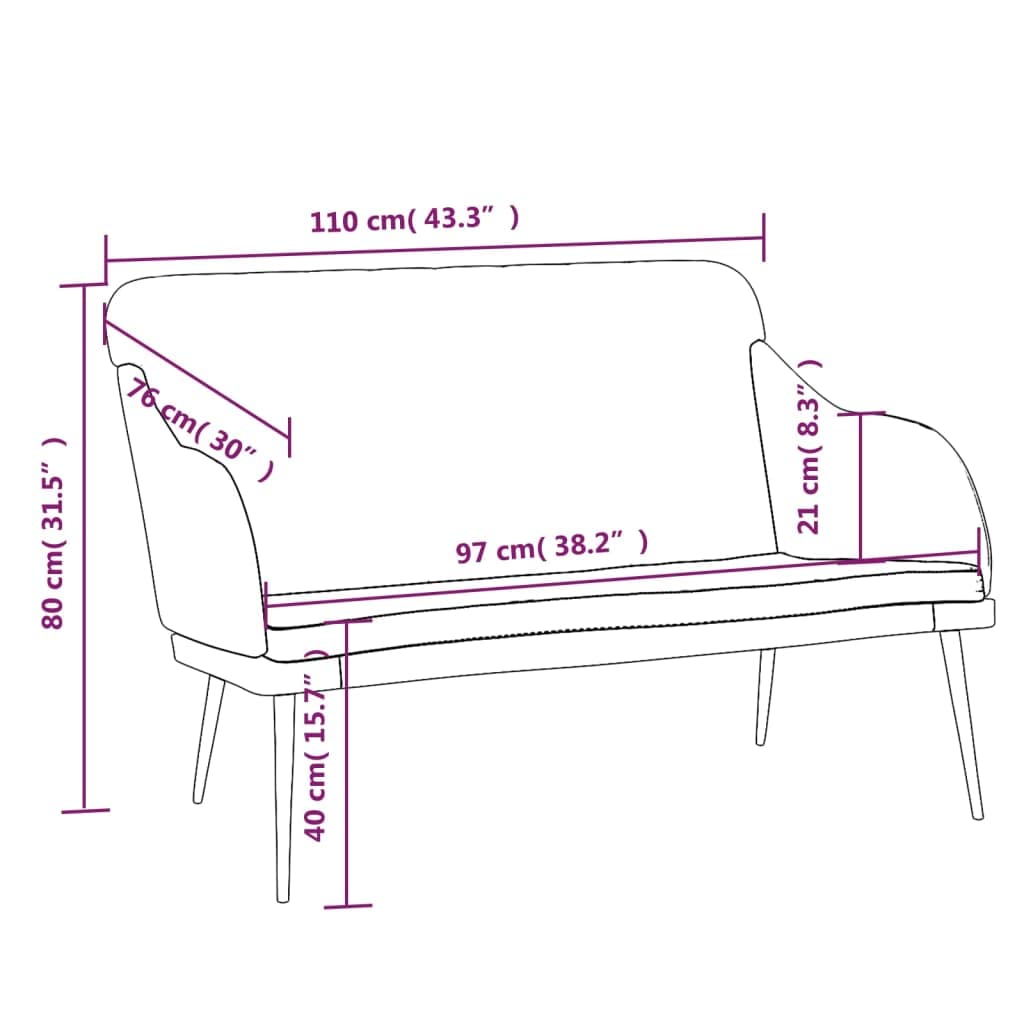 Sitzbank Rosa Samt mit Polster 110x76x80 cm Metallgestell für Wohnzimmer Schlafzimmer Flur mit Rückenlehne und Armlehnen Bequeme Sitzgelegenheit als Bank und Ottomane für Ordnung und Ablage