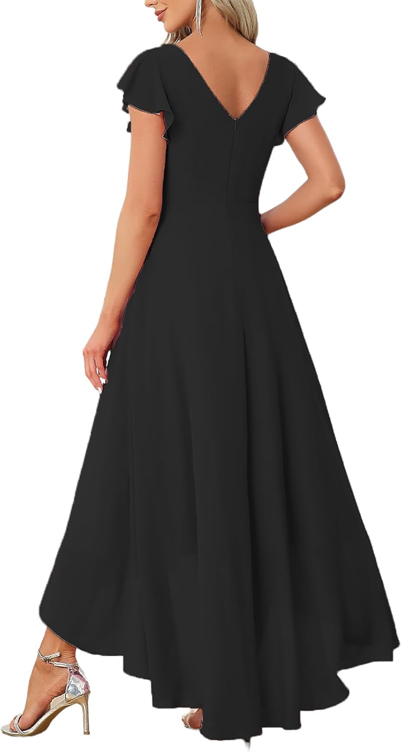 FairyLove Women Wedding Ruffle Dresses Flowy Puffy with Deep V Neck Pleated Hem Lantern Long Sleeve Bell Sleeves - Image 2