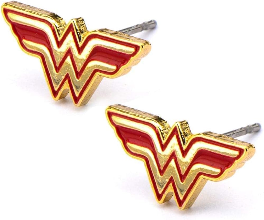 Stainless Steel Post with Wonder Woman Logo Stud Earrings