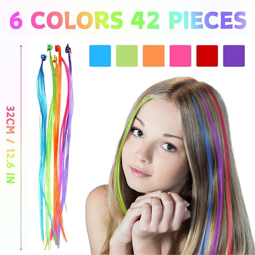 LUFFLOK 42 PCS Coloured Hair Extensions with Hair Clips - Image 2