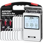 AUVON Rechargeable TENS Machine EMS Muscle Stimulator, Digital TENS Unit with 8 Customizable Modes, Electronic Massager for Sciatica, Shoulder & Back Pain Relief, 12 Pads, A Carry Case