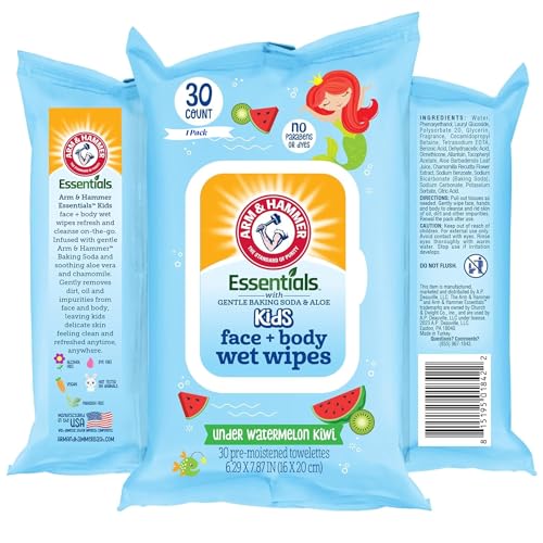 Under Watermelon Kiwi Baby Wipes - 30 Count Travel Friendly Face & Body Wet Wipes - 1 Flip-Top Pack of Towelettes Infused with Aloe Vera & Chamomile