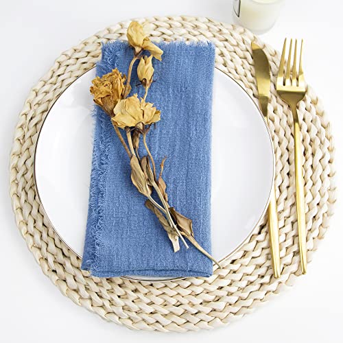Eqfeast Set Of 12 Handmade Dark Blue Cloth Napkins, 16.5 X 16.5 Inch Soft Cotton Cheesecloth Napkins With Fringe, Washable And Reusable Dinner Table Napkins For Wedding Party Everyday Use #TOP7