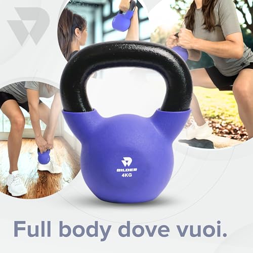 BILDER - Kettlebell 4 kg avec poignée ergonomique et antidérapante, poids en fonte avec revêtement en néoprène, idéal pour l'exercice et l'entraînement de force cardio et fonctionnel, outils de gym à – Image 6