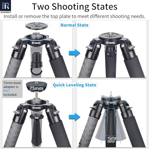 Image of INNOREL NT404C Carbon Fiber Tripod Professional Birdwatching Heavy Duty Camera 66lb /30kg Max Load 40mm Max Tube Diameter Bowl Tripod Birdwatching Camera Stand with a 1 /4 inch or 3 /8 inch External Screw Hole