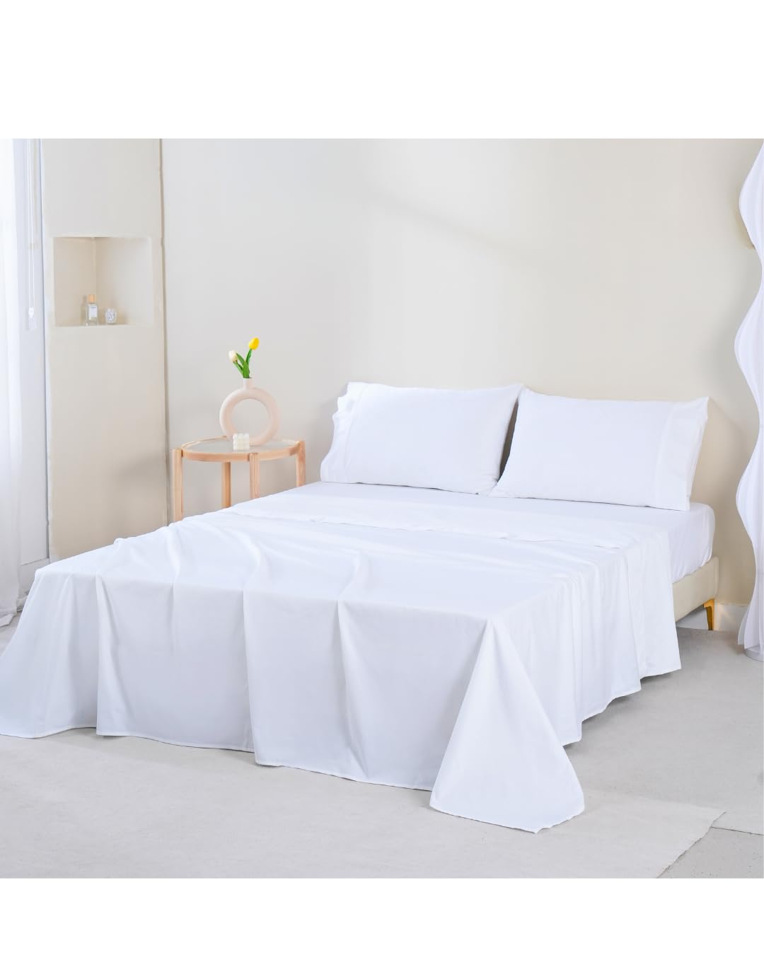 Jomy Juego de sabanas 150 x 190/200 cm Algodon Egipcio DE 300 Hilos Blanco Juego Cama sábana encimera + 2 Fundas de Almohada 50 x75 + sábana Bajera Ajustable 100% Algodon Egipcio Blanco Saten.