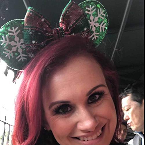 Image of CLGIFT Rose gold Minnie Ears,Pick your color, Iridescent Minnie Ears, Silver gold blue minnie ears, Rainbow Sparkle Mouse Ears,Classic Red Sequin Minnie Ears (Christmas Green)