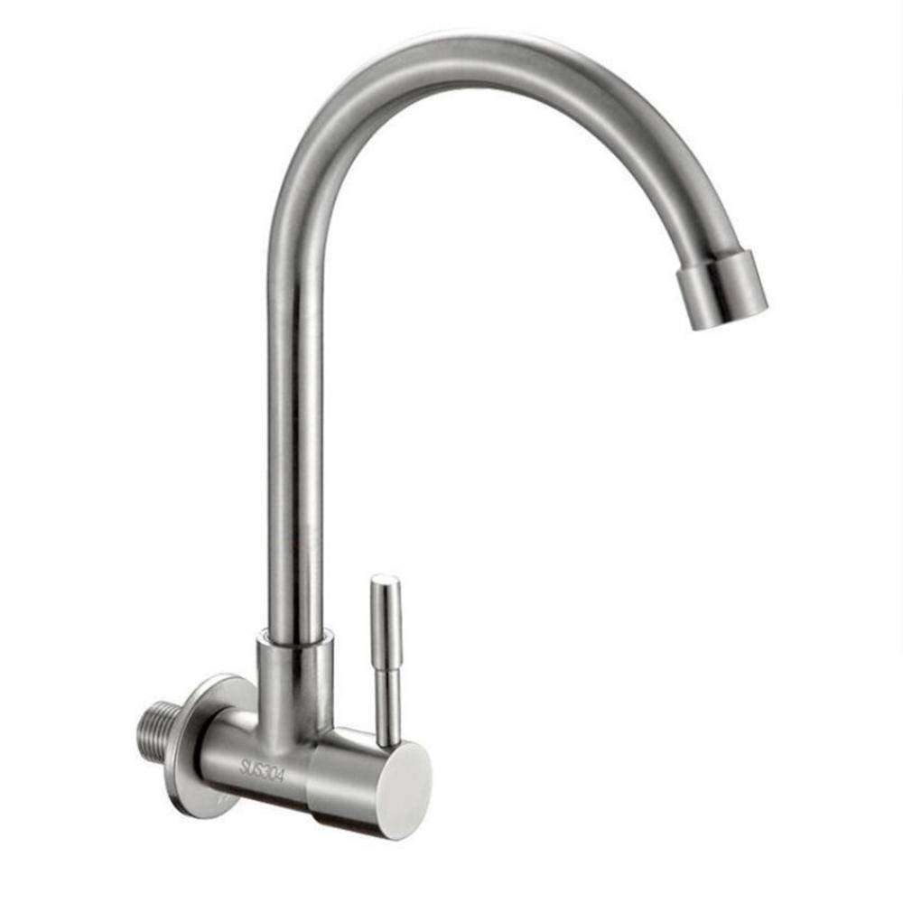 FCXWEVR WallMounted 304 Stainless Steel Single Cold Faucet for Kitchen Sink Balcony Laundry Room PoolDurable Sleek Design Easy Installation