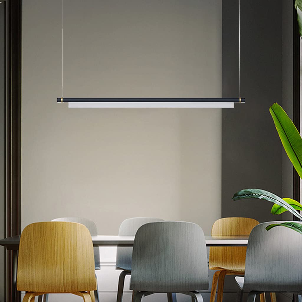 Lampada a sospensione a LED Tavolo da pranzo Striscia Lampada a sospensione Lampada a sospensione regolabile in altezza 6000K Lampadario in metallo a luce bianca Cucina Isola Bar Sala da pranzo