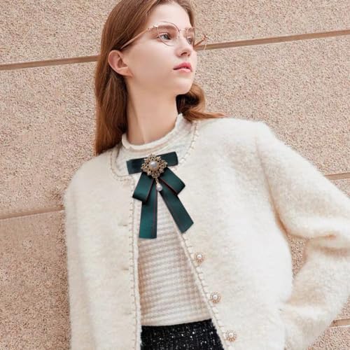 Image of Rhinestone Retro British Style Pre-tied Adjustable Fabric Ribbon Bow Tie for Women Men Uniform Necktie Bownot