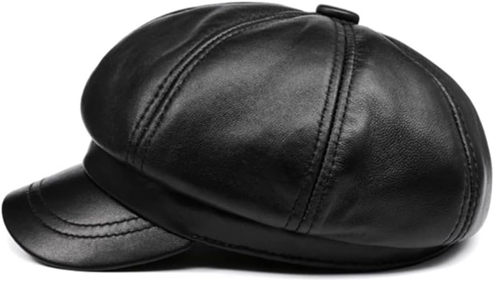 Leather Vintage Newsboy Hat for Women Fashion Ladies Winter Autumn Retro Berets Hat Adjustable Octagonal Cap