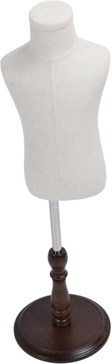 WALFRONT Kids Dress Form Mannequin, Linen and Wood Toddler Clothes Display, Sturdy Base for Clothing Stores and Tailoring