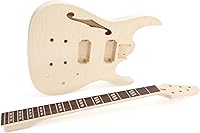 Vista 5 de Kit de guitarra eléctrica para bricolaje, kit para principiantes de 6 cuerdas para diestros con chapa de arce flameada, parte superior de madera