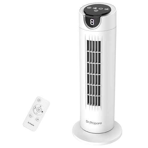 DR.PREPARE Tower Fan for Bedroom, 25 dB Quiet DC Motor Bladeless Fan, Detachable Washable Design, 8 Speeds, 8H Timer, 80° Oscillating Fans for Indoors, 16 Inch Desk Table Fans with Remote, White