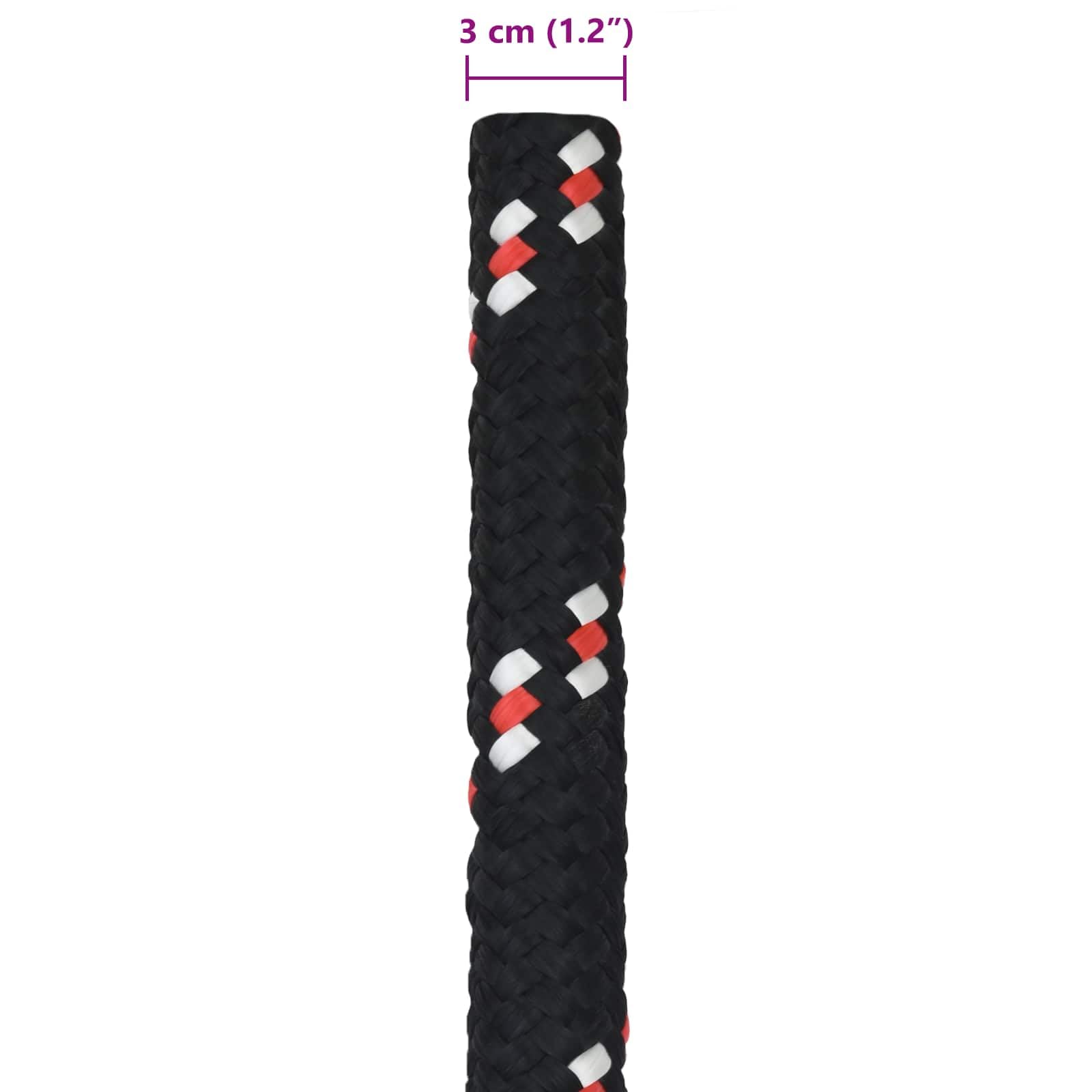 Cuerda para barco, 10 m, polipropileno, color negro y rojo, 3 cm de diámetro, resistente a la intemperie, flotante, versátil para barco, camping, jardín, taller y seguridad