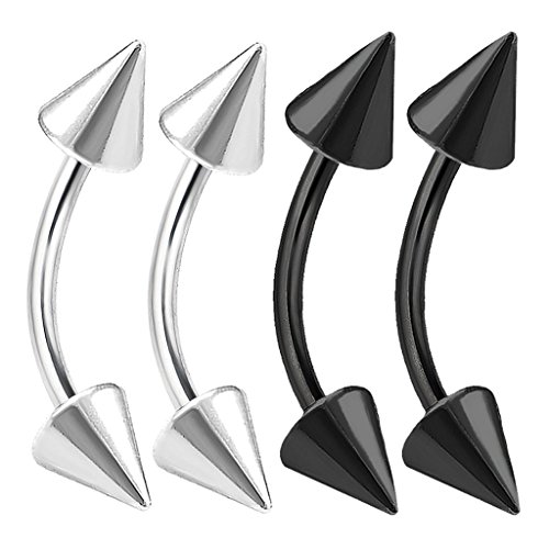 4pcs 16g Curved Barbell Cartilage Lip Tragus Eyebrow Forward Helix Conch Daith Earring Black Vertical Labret Spike Pick Size