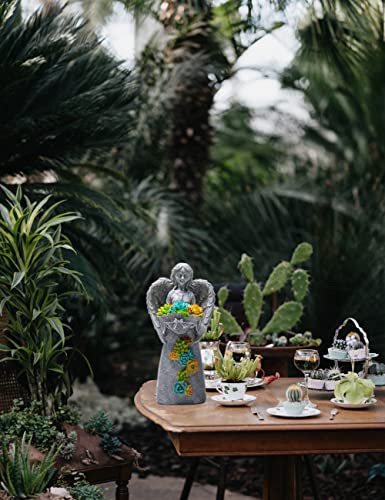 Clayflower Garden Statues, Solar Angel Figurines Succulents Cute With 6 Led Lights Garden Sculptures Decorations For Outside, Mom, Patio, Balcony, Yard, Lawn - Worth Gifts #TOP5