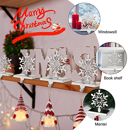 Snowflakes Christmas Stocking Hanger 4 Pack Metal Stocking Holder Stand 3D Sliver Sturdy Stocking Hook Christmas Ornaments For Tables Window Fireplace Mantle Home Decoration #TOP3