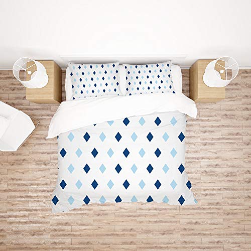 Parure housse de couette king bleu losanges en tissu 100% polyester durable - 3