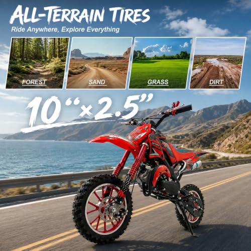 Image of 50cc Dirt Bike, 2 Stroke Gas Mini Bike for Kids 8-15,Red,2026 Upgraded