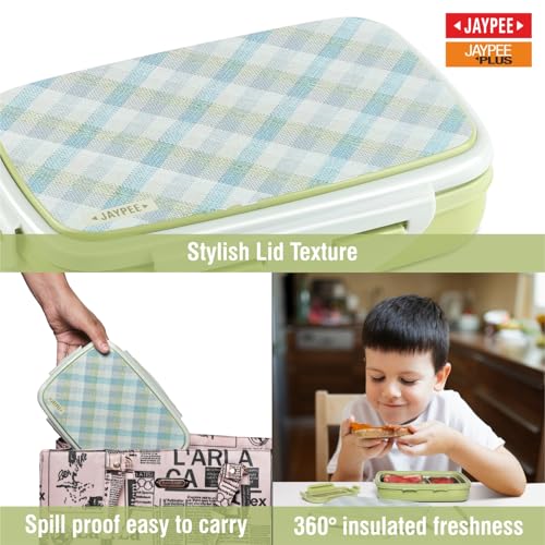 Image of JAYPEE Ecosteel Sr. Inner Stainless Steel Insulated Lunch Box for School Kids |Airtight Leakproof Tiffin Box for Kids |Food Grade|BPA Free, 550 ml, Green