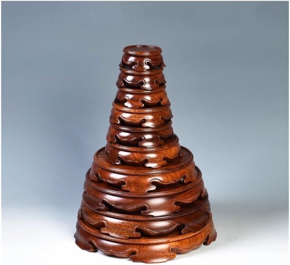 Vase Stand Minimalist Wood Carving Base Round Craft Pedestal for Bonsai Teapots Vase(Medium)