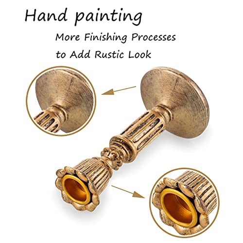 Vintage Candlestick Candle Holder For Taper - Distressed Bronze Polyresin Antique Candleholder Set Of 2 For Tapered Candle, For Home Room Mantel Table Decor, Wedding Anniversary Decoration, 5.5In #TOP3