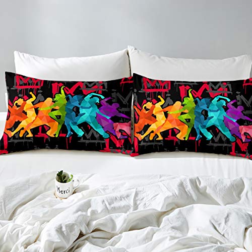Hip Hop Bedding Set King Size Rock Music Duvet Cover Dance Party Theme Comforter Cover Set Rainbow Geometric Quilt Cover Boy Bedspread Cover Stylish Duvet Cover - Image 3