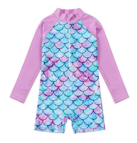 Image of Girls Swimwear Rash Guard One Piece Swimsuit Kids Bathing Suit Sunsuit | Mermaid /Floral Swim Suit UPF 50+ Sunsuit 2-10 Years