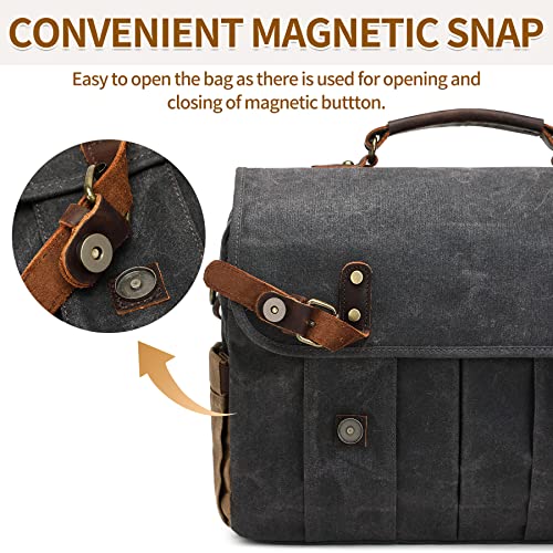 Neriion Messenger Bag For Men 15.6 Inch Vintage Canvas Genuine Leather Briefcase For Men Laptop Bag Satchel Bag (Dark Gray) #TOP3