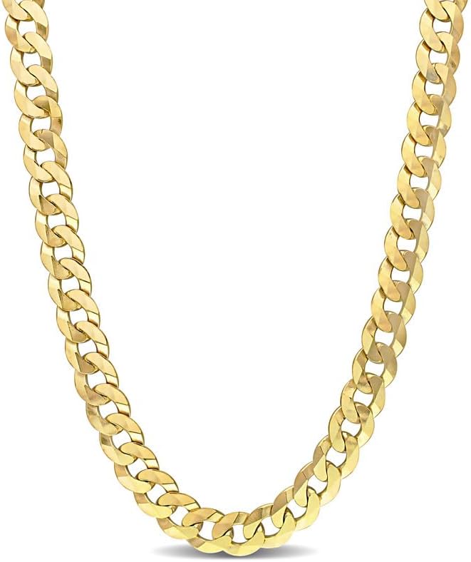 Italian 925 Sterling Silver Men's Curb Link Chain Necklace - Available in Sterling Silver or Yellow Gold Plated Sterling Silver - 10mm Width - 24 inch Length